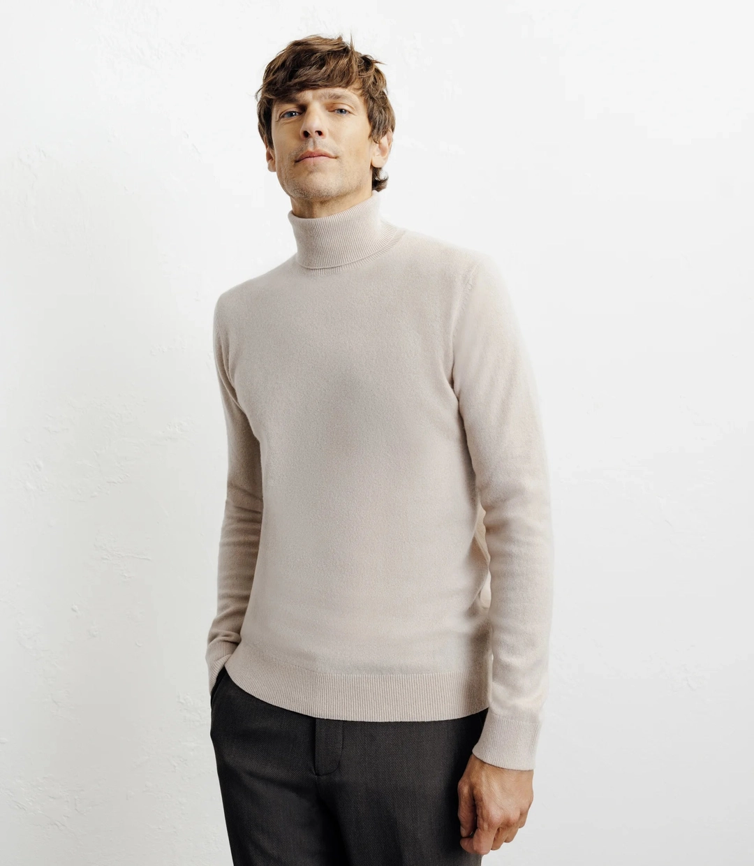 IZAC - Pull col roulé 100% cachemire beige