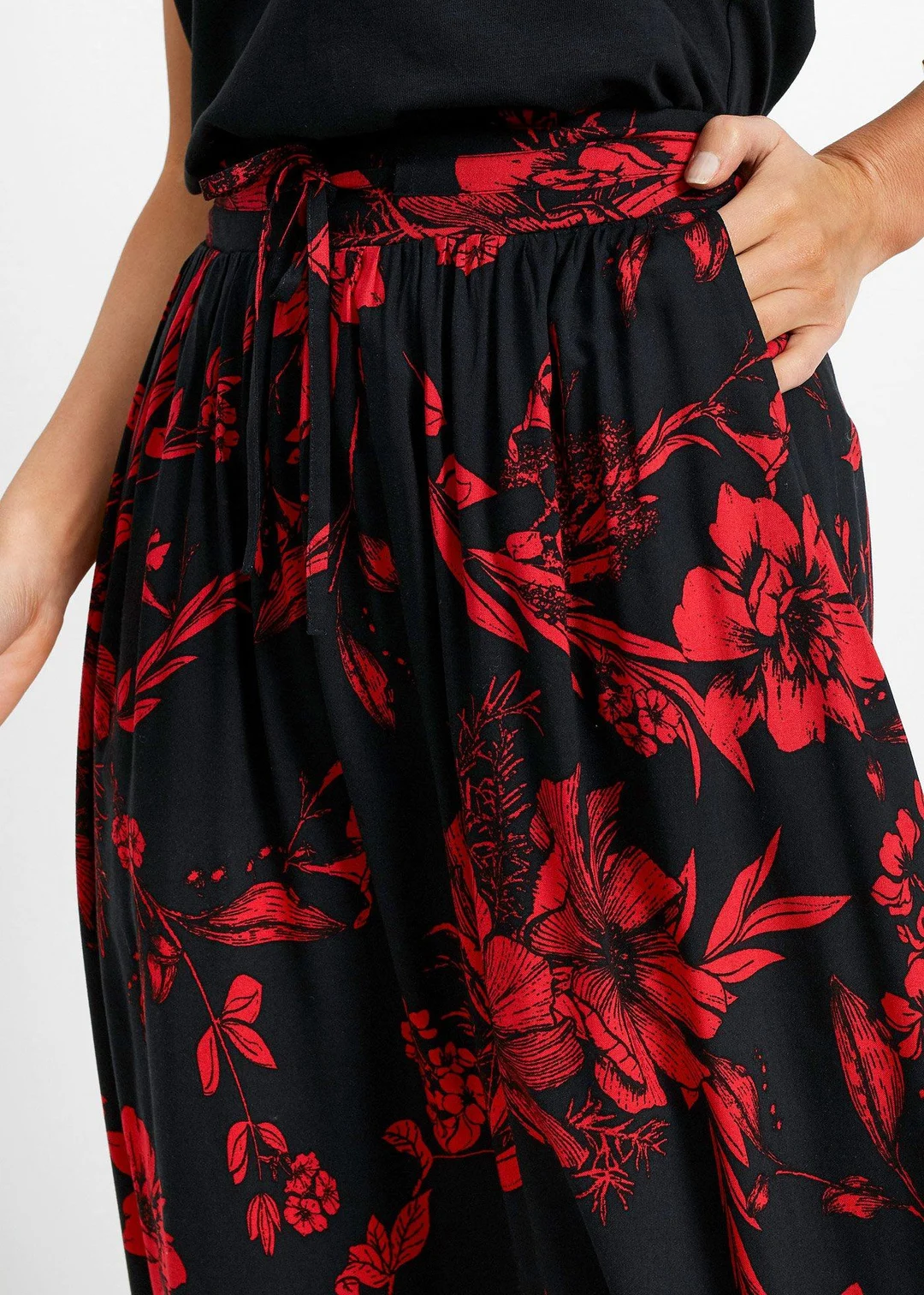 Jupe longue en viscose avec taille élastique et lien à nouer - 3