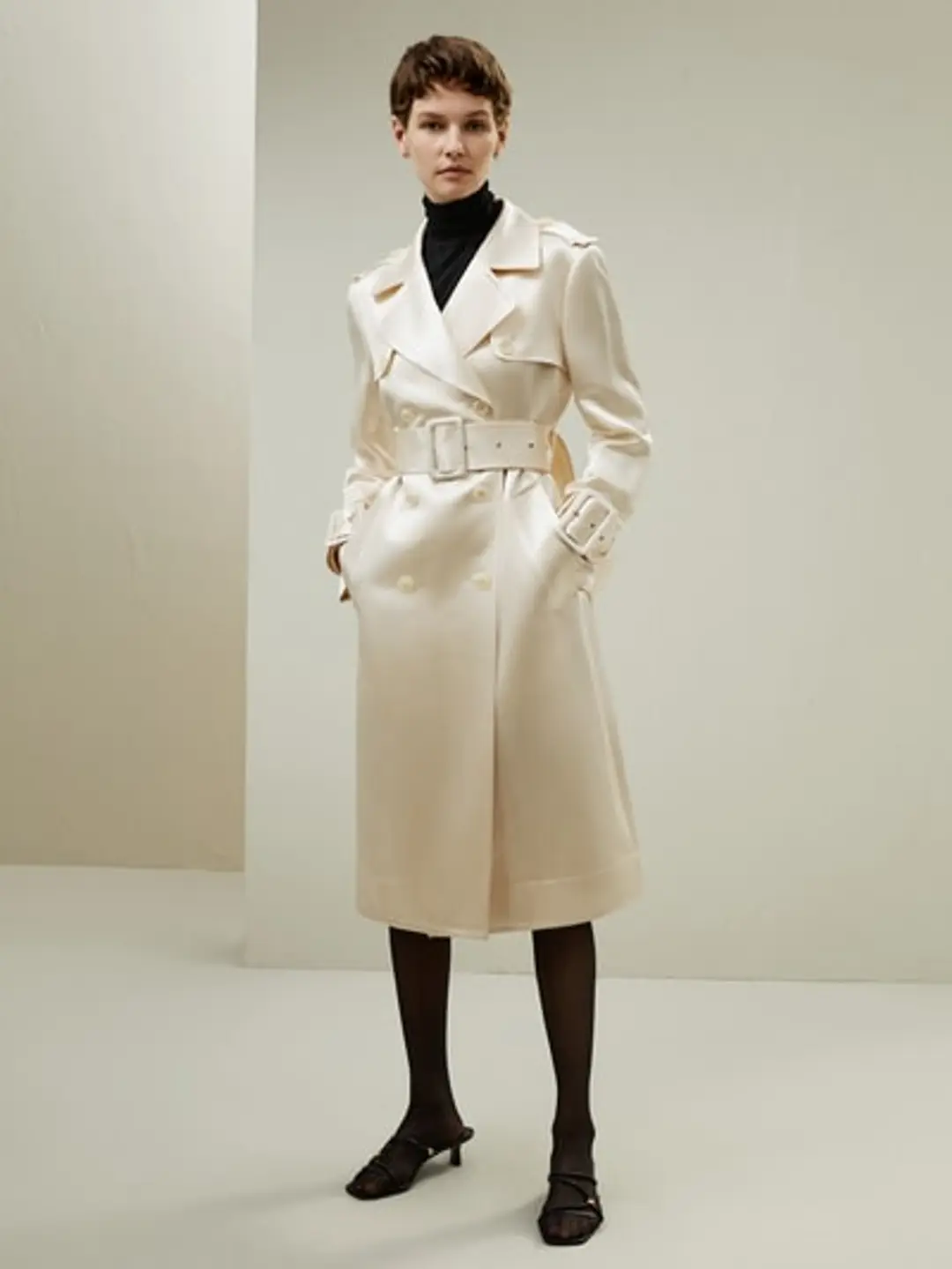 LILYSILK Manteau Ceinturé Soie & Laine Mérinos Vanilla XXS - Élégant & Intemporel