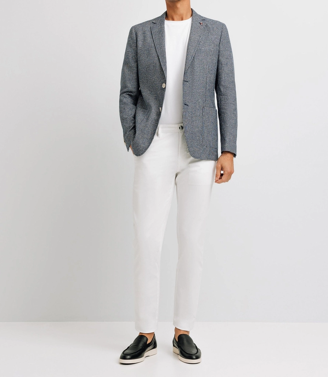 IZAC - Veste casual en lin motif pied de poule marine