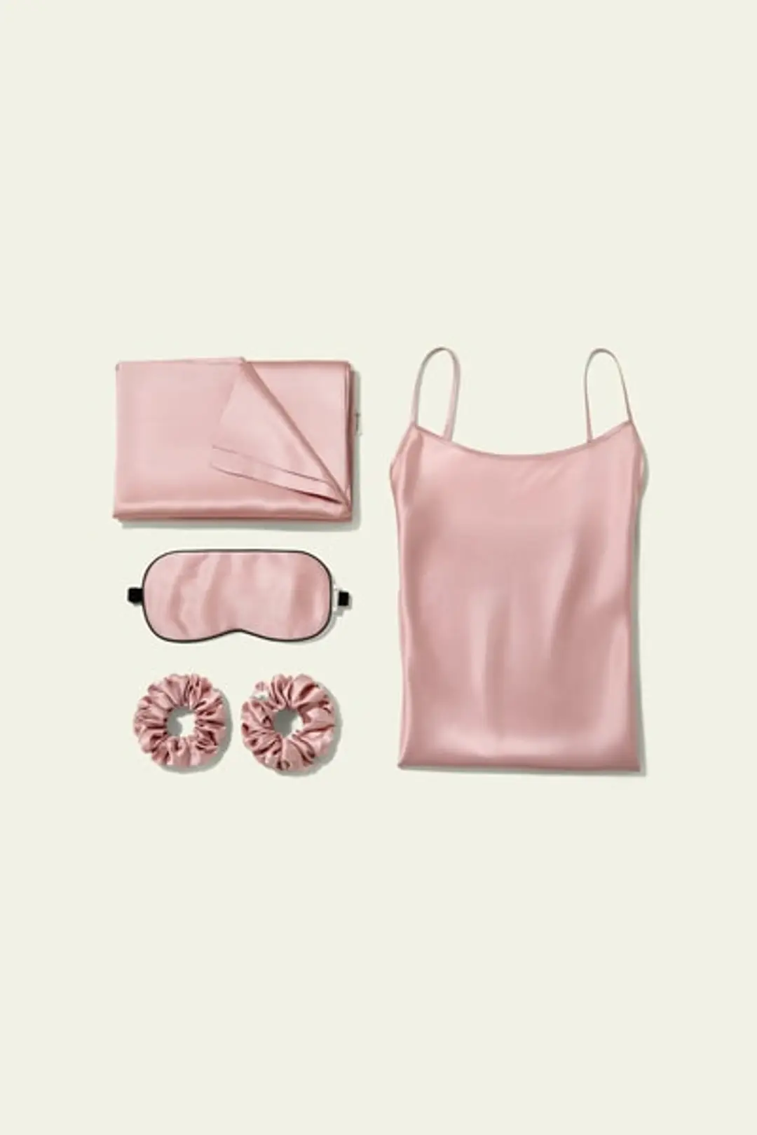 Ensemble en soie – Chemise de nuit élégante en soie, taie d’oreiller et accessoires assortis.