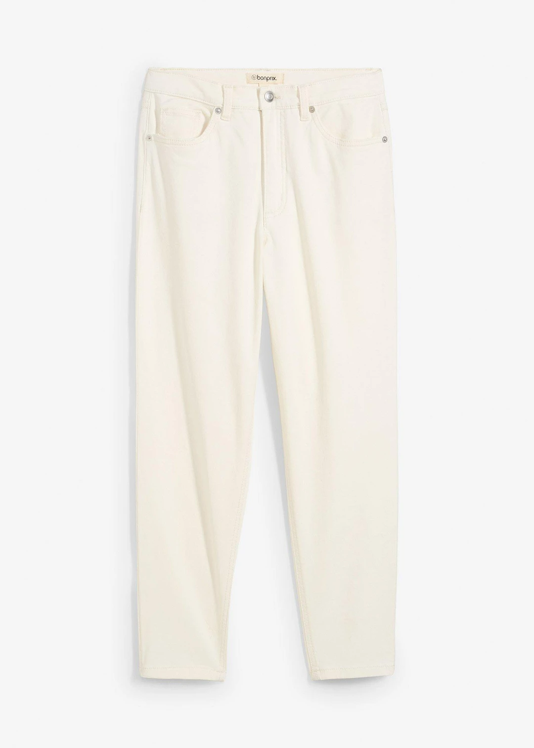 Jean mom taille haute, cropped, peu extensible