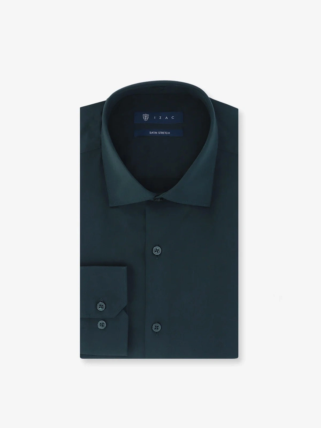 IZAC - Chemise ville en satin de coton vert foncé