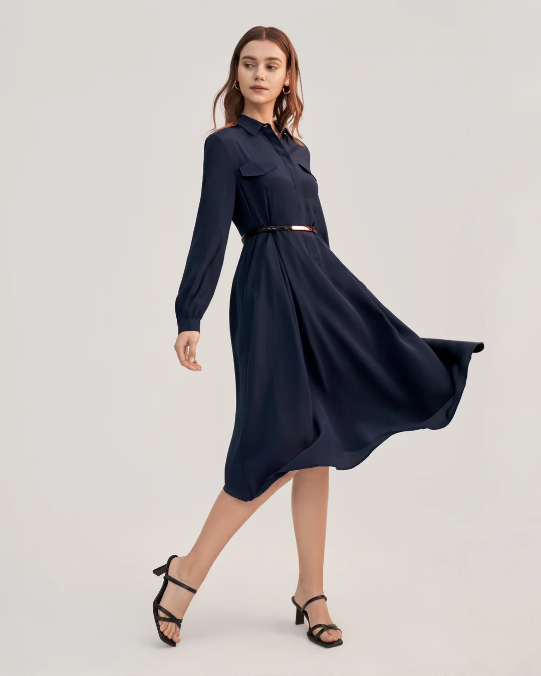 LILYSILK Robe en Soie 100 Soie Coupe Régulière Légère Infroissable Bleu Marine L