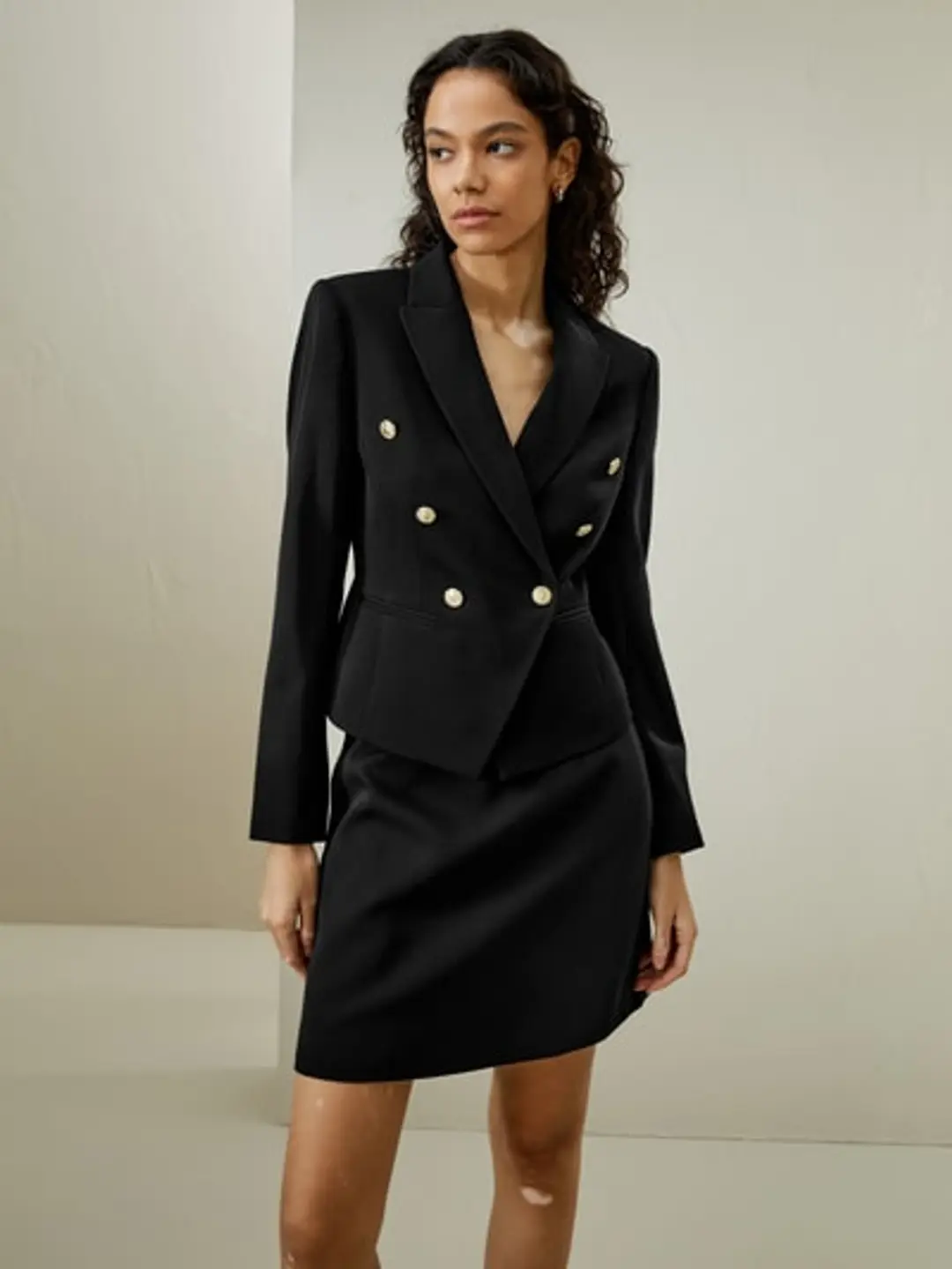 LILYSILK Blazer Ajusté Femme Laine Bleu Marine T.34 Double Boutonnage Court Chic et Élégant