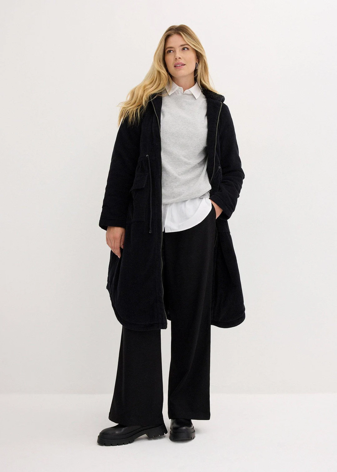 Manteau en velours côtelé 100% coton avec capuche doublée sherpa - 2