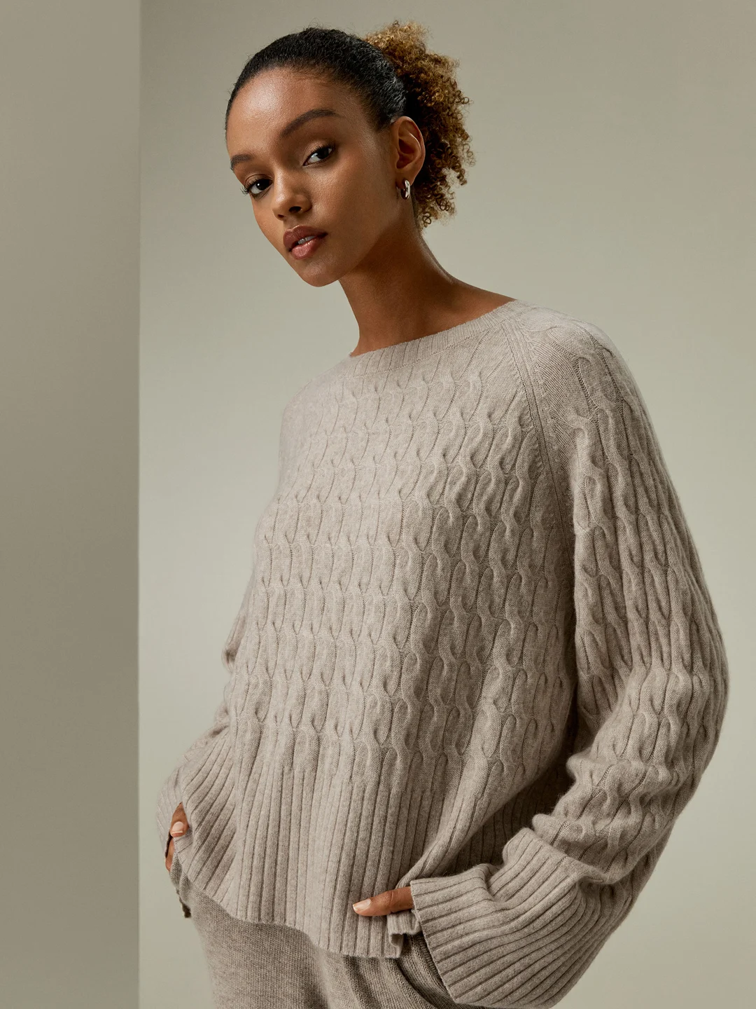 LILYSILK Pull Cachemire Femme Chameau XS | Maille Torsadée Douce et Chaude | 100% Cachemire