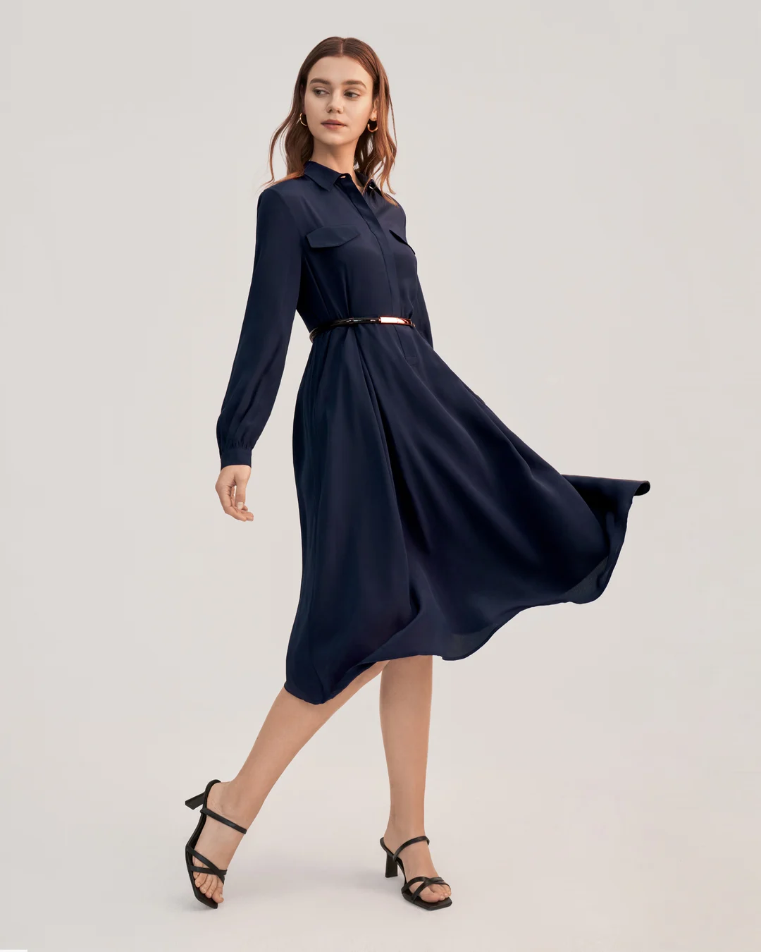 LILYSILK Robe en Soie 100 Soie Coupe Régulière Légère Infroissable Bleu Marine L