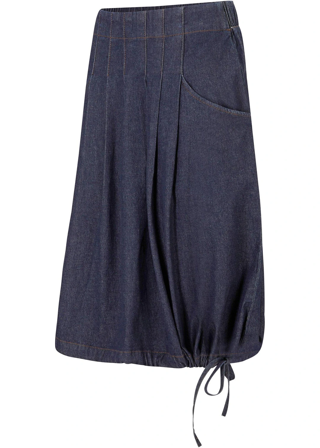 Jupe en jean extensible avec plis religieuse, lien à nouer et taille confortable
