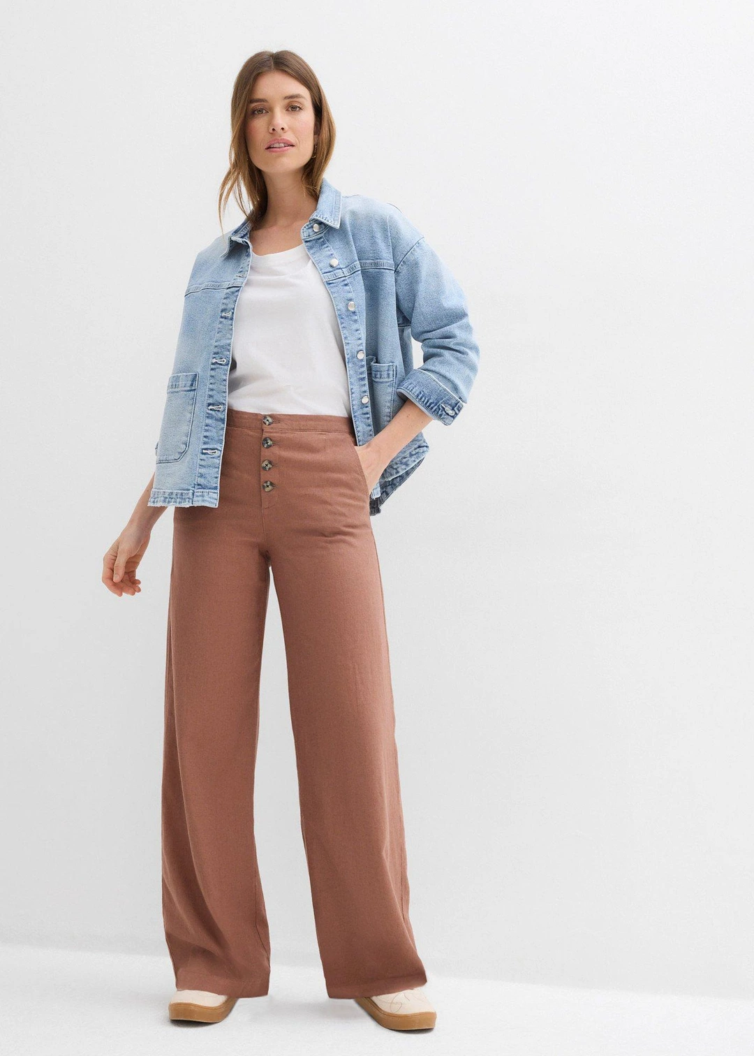 Pantalon palazzo en lin mélangé, long - 2