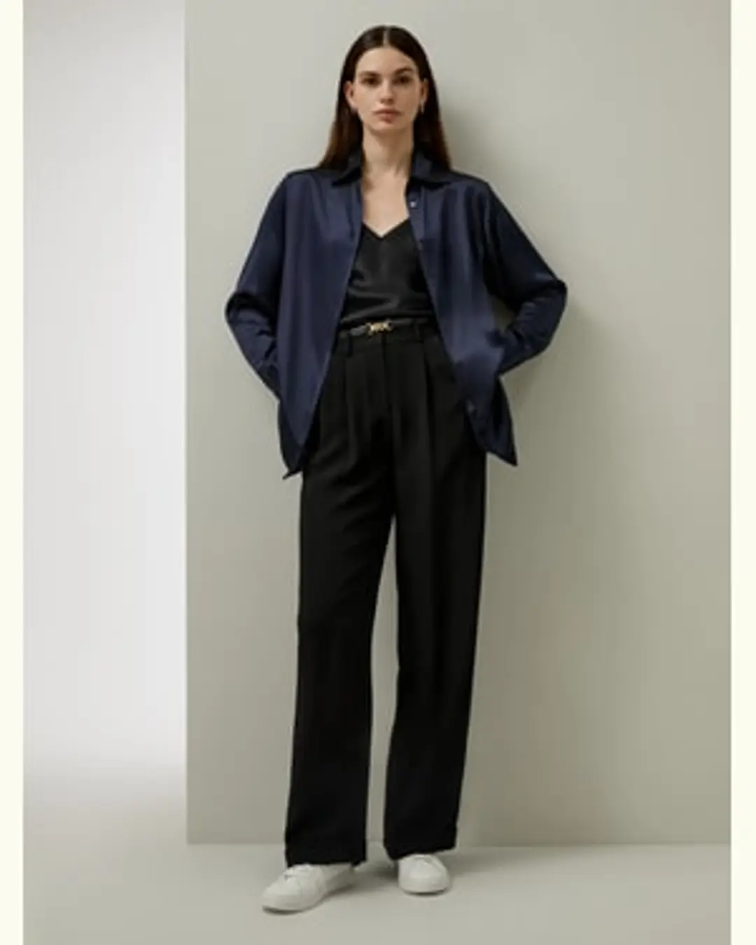 LILYSILK Pantalon Large En Soie À Plis Timeless Taille Intermédiaire, Élastique À L'Arrière Crêpe De Chine En Soie Noir 46