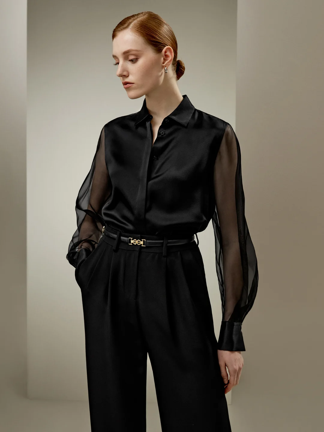 LILYSILK Chemisiers En Soie Noir Manches Transparentes Impeccables Soie De Mûrier Élégance Intemporelle Et Style Sophistiqué L