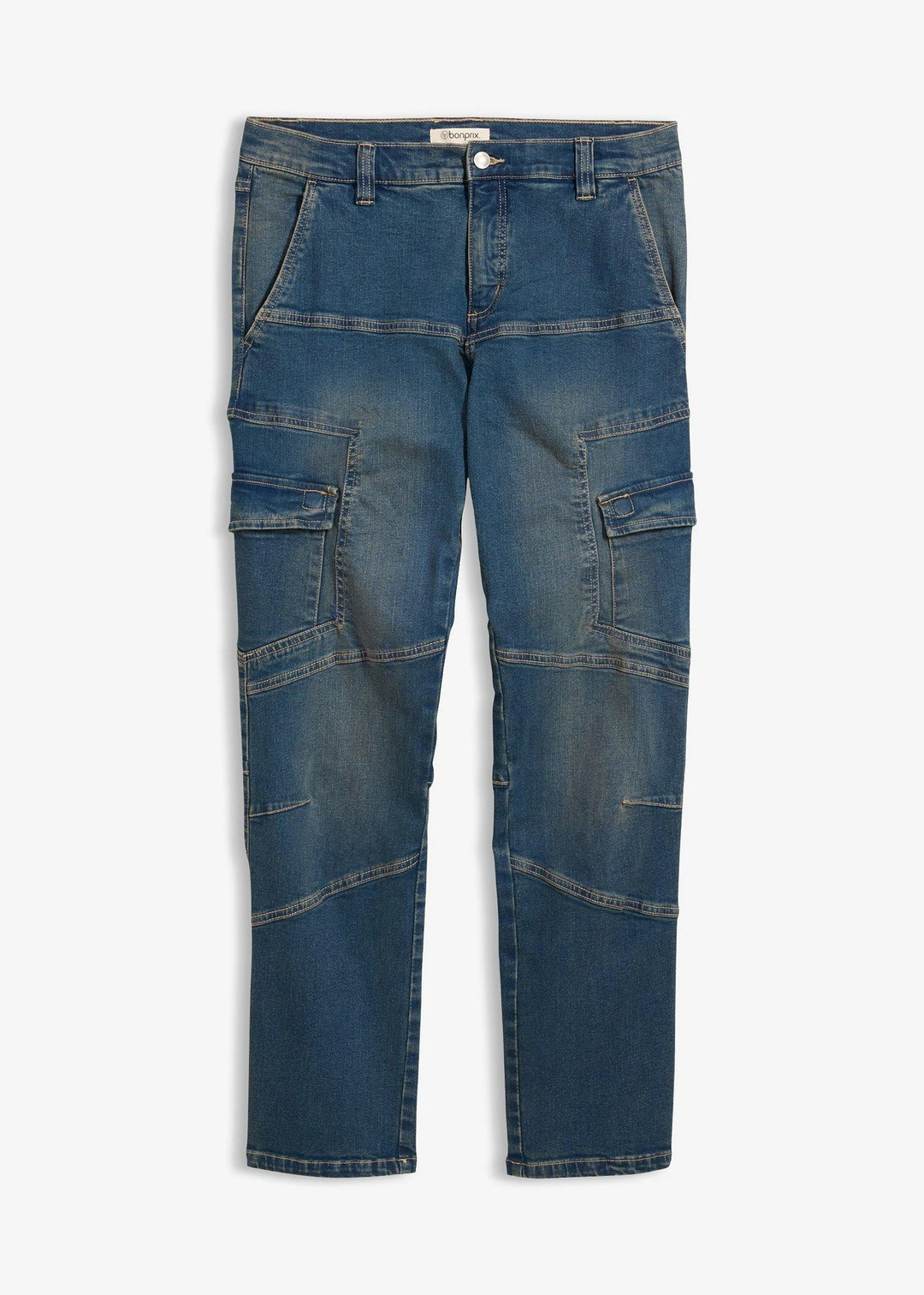 Jean droit extensible, poches cargo, regular
