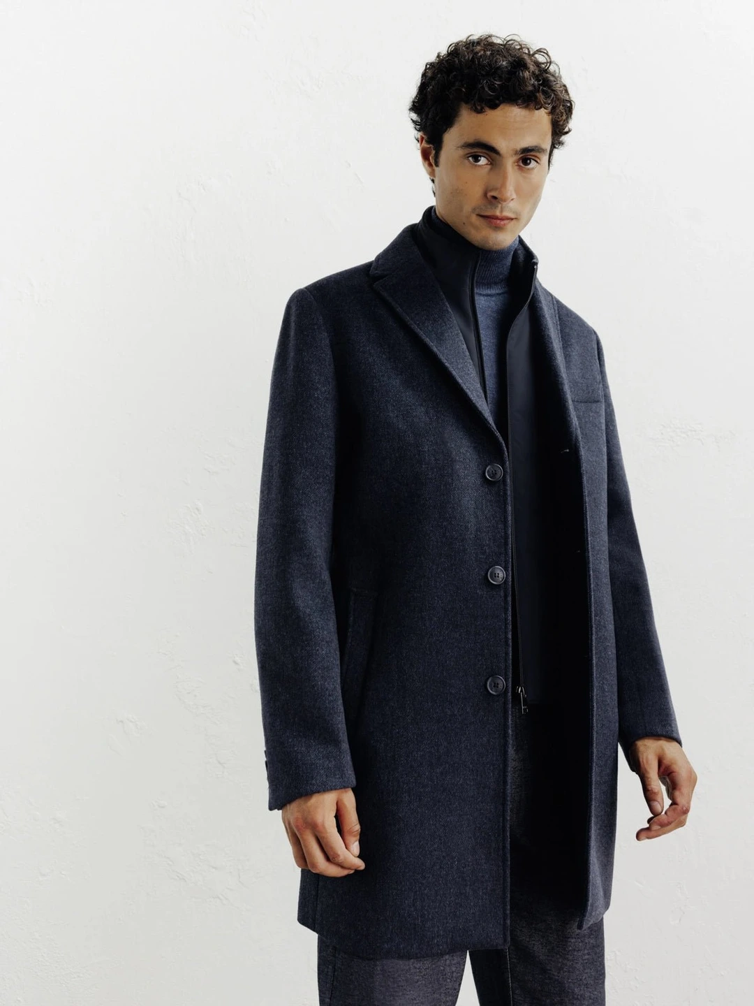 IZAC - Manteau ville à parmenture amovible bleu denim