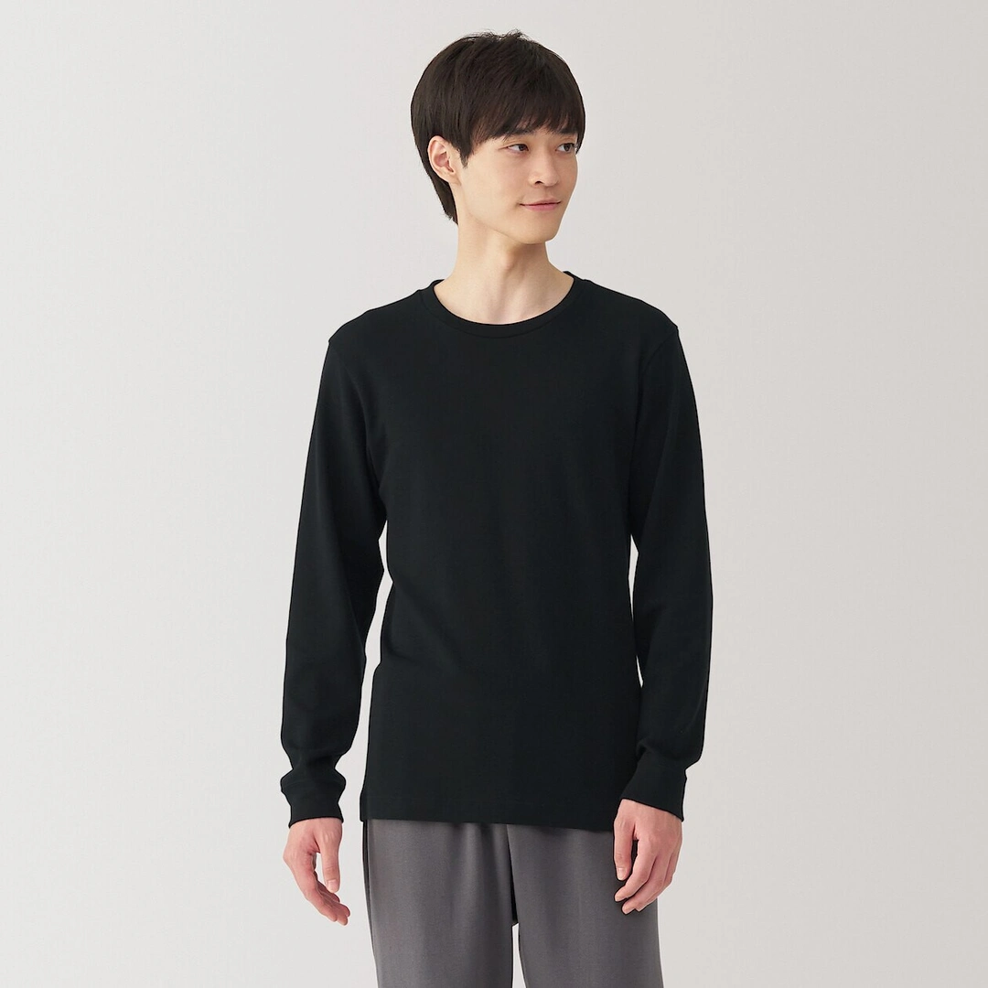 T‐shirt manches longues col rond en coton et laine chauds pour homme