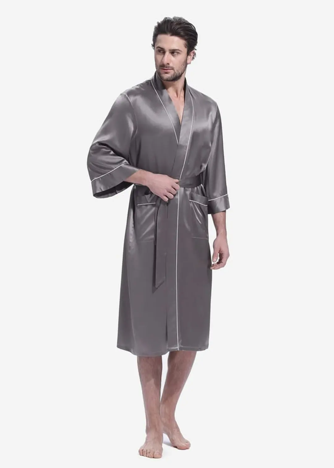 LILYSILK Robe De Chambre Soie Homme Noir Col Châle, Manches Longues 100% Soie Conçu Pour La Beauté Une Meilleure Peau Robe De Chambre XXL