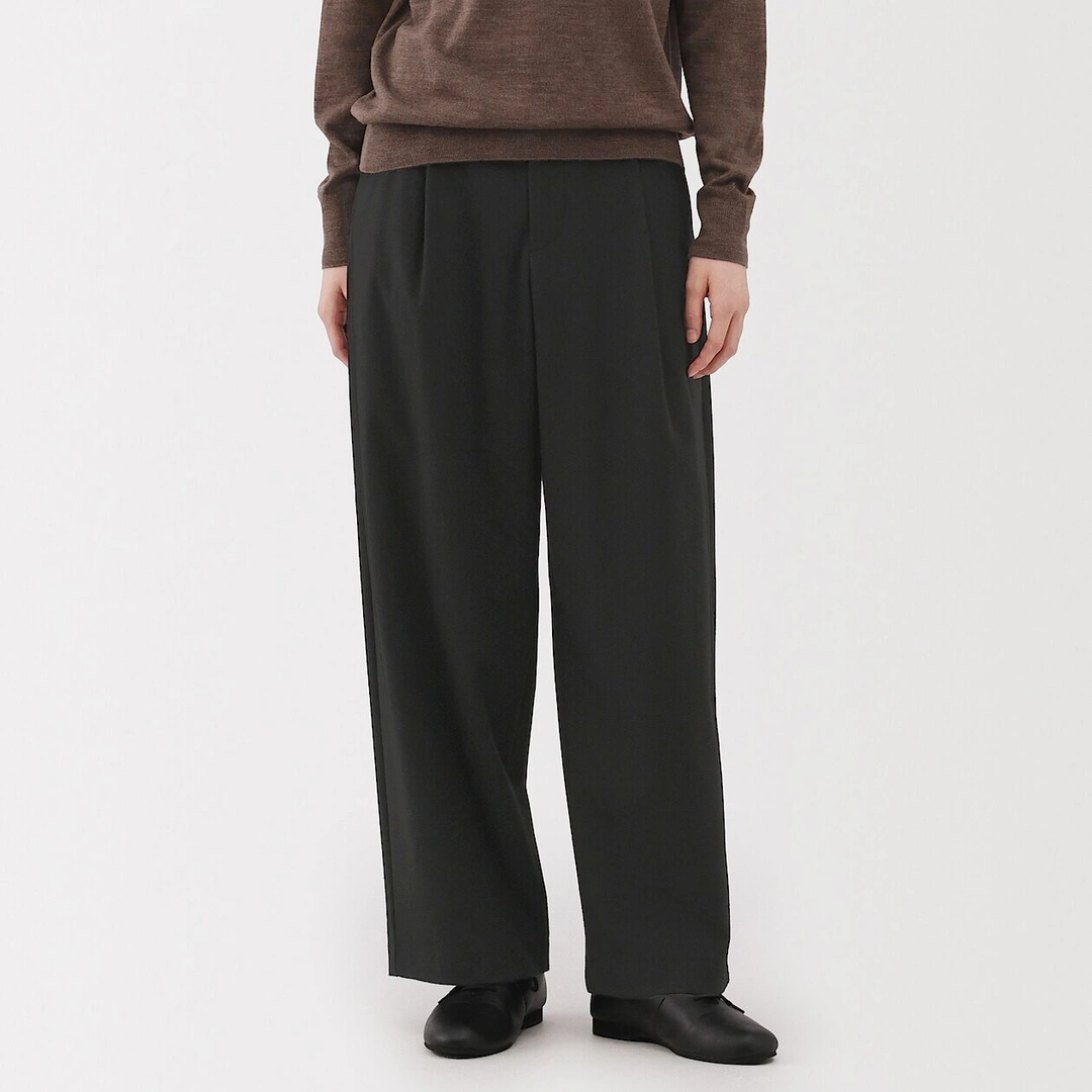 Pantalon large plissé en stretch brossé pour femme