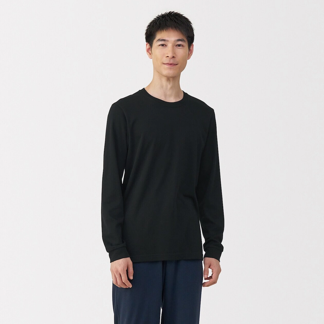 T‐shirt manches longues col U en coton épais et chaud pour homme