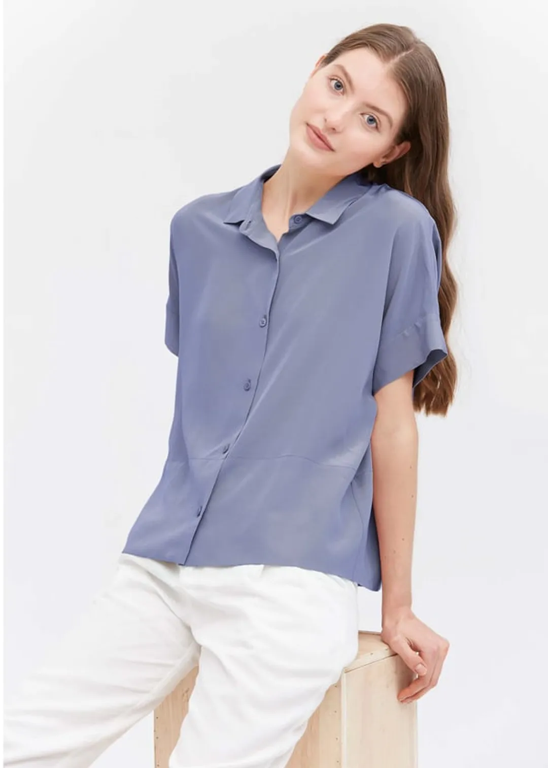 LILYSILK Tee Shirt 100 Soie Femme Manches Courtes, Bouton Classique 100% Soie De Mûrier Léger Et Résistant Aux Rides Chemises