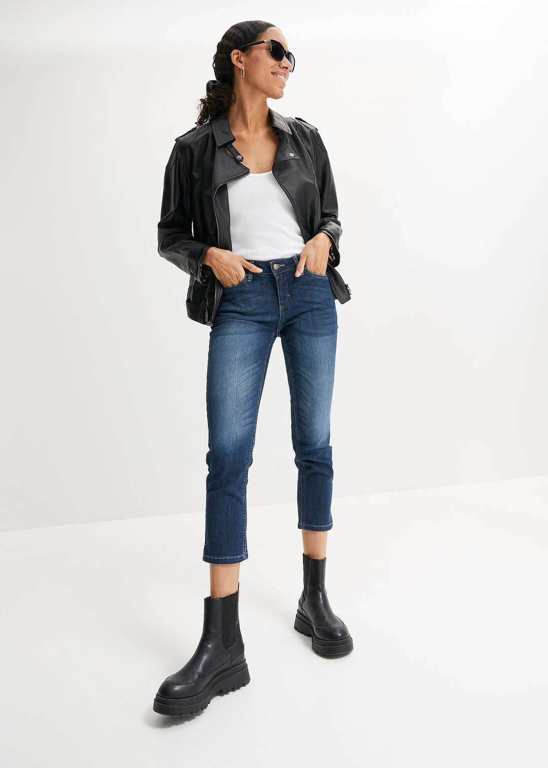 Jean 7/8 extensible, bas fendu