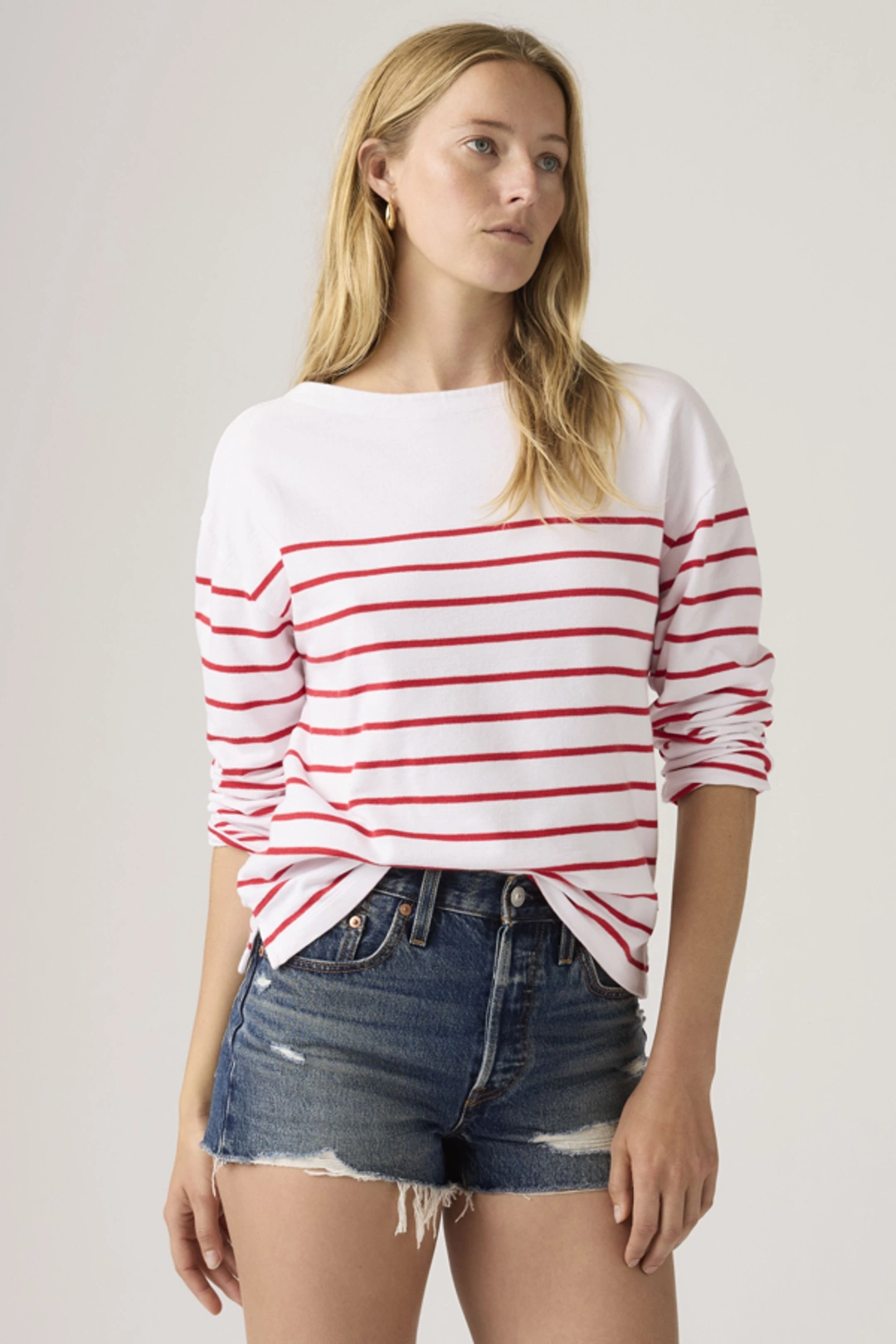 Levi's Haut Marin À Rayures - Femme - Rouge / Magnolia Stripe Egret Anthracite - XS