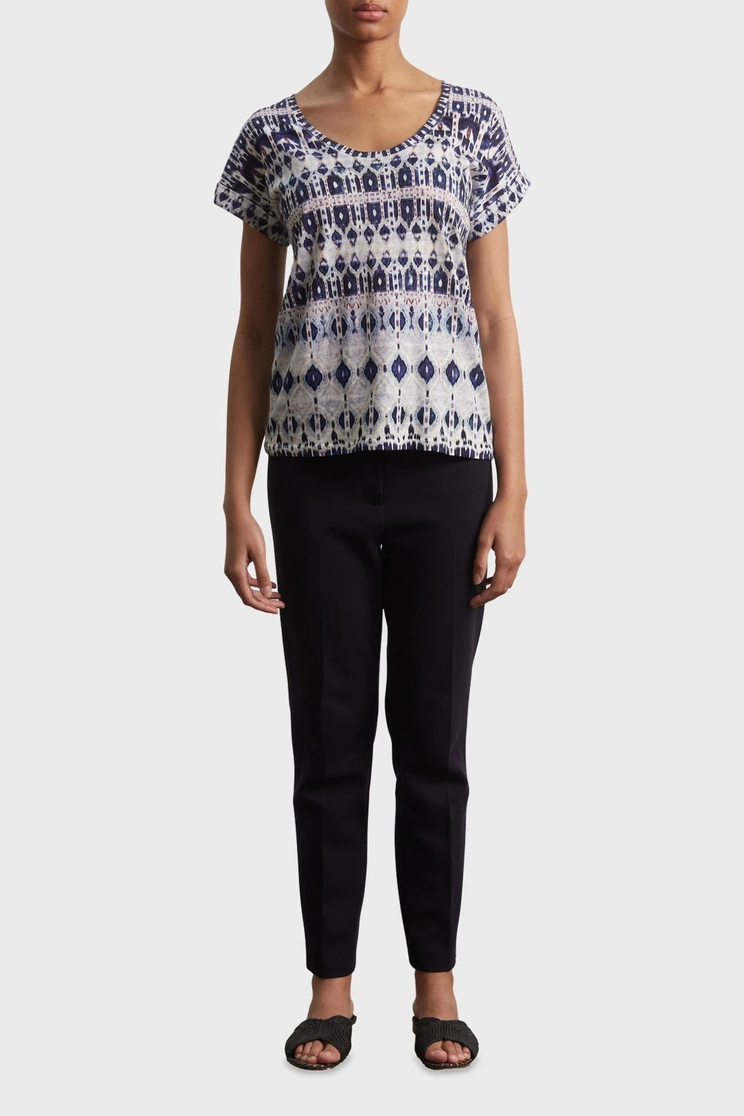 Tee-shirt ethnique en coton mélangé - AALYA - Indigo