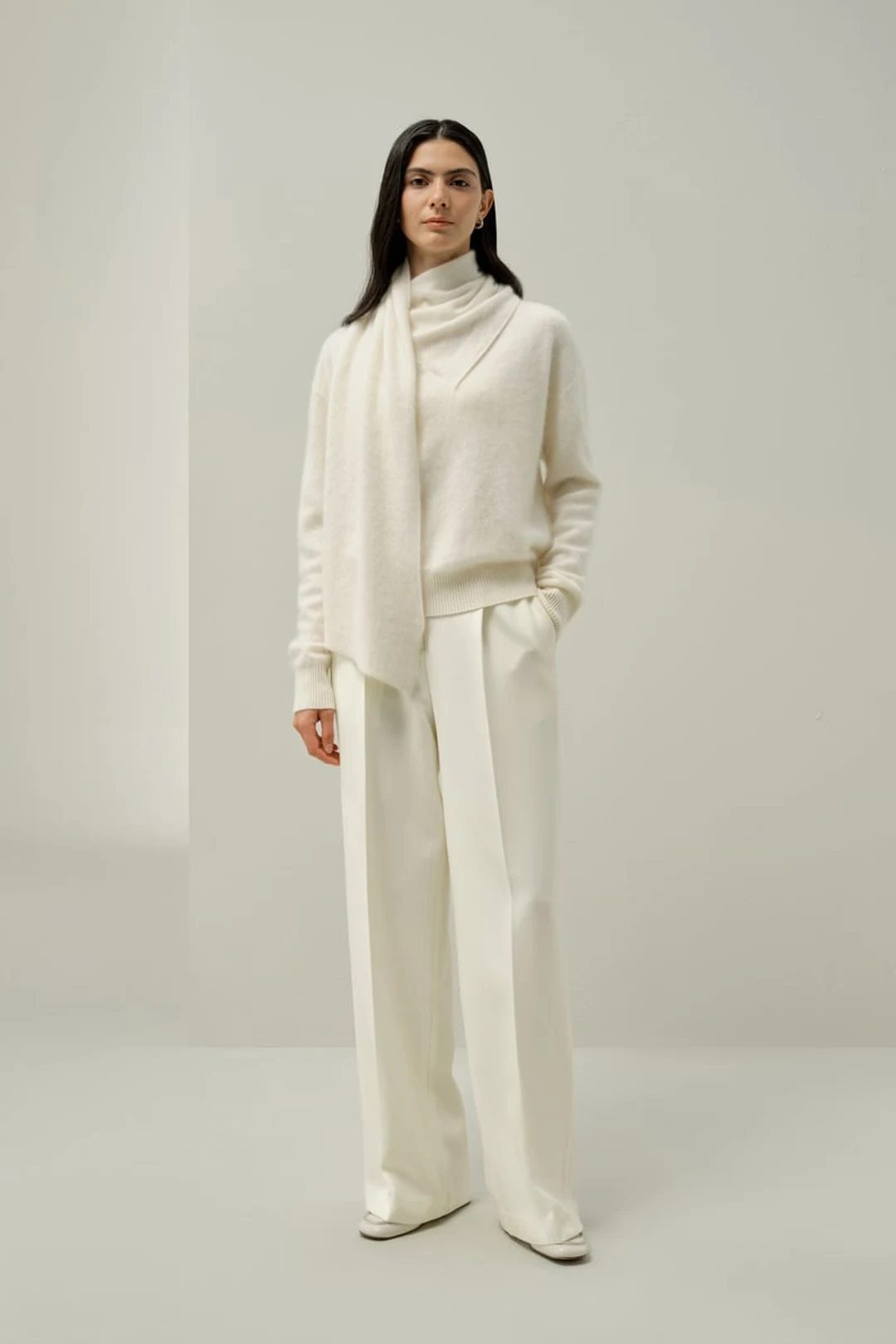 LILYSILK Femme Pull Hiver 100% Cachemire Doux Col Écharpe Drapé Blanc XL
