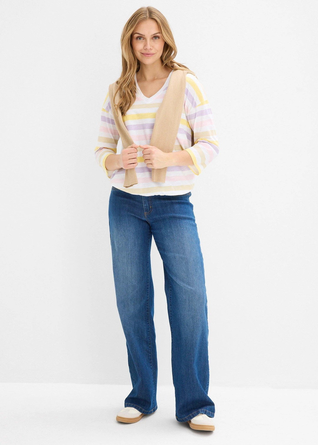 T-shirt en coton flammé, manches 3/4 - 2