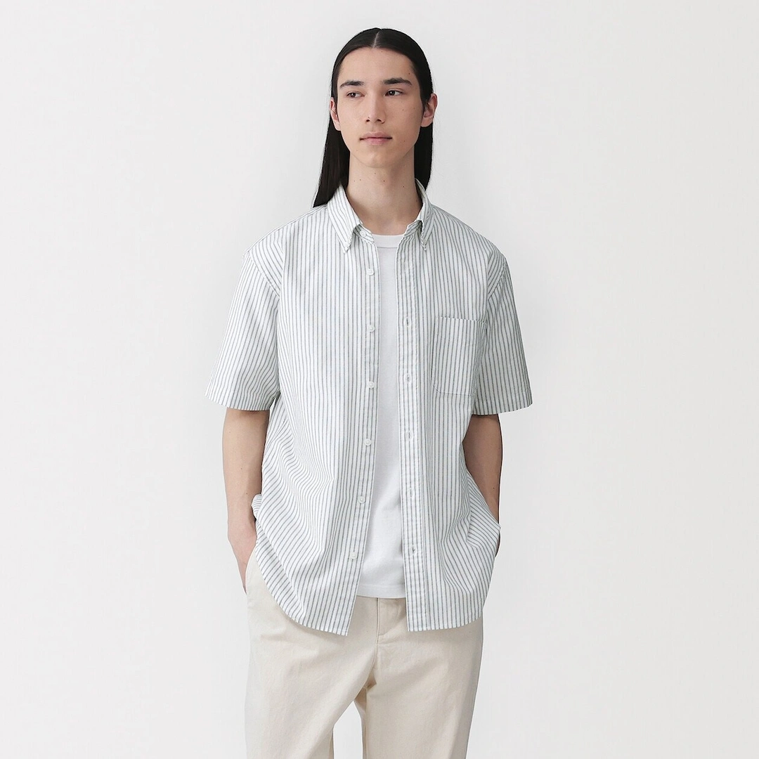 Chemise à manches courtes et à boutons en Oxford délavé pour homme