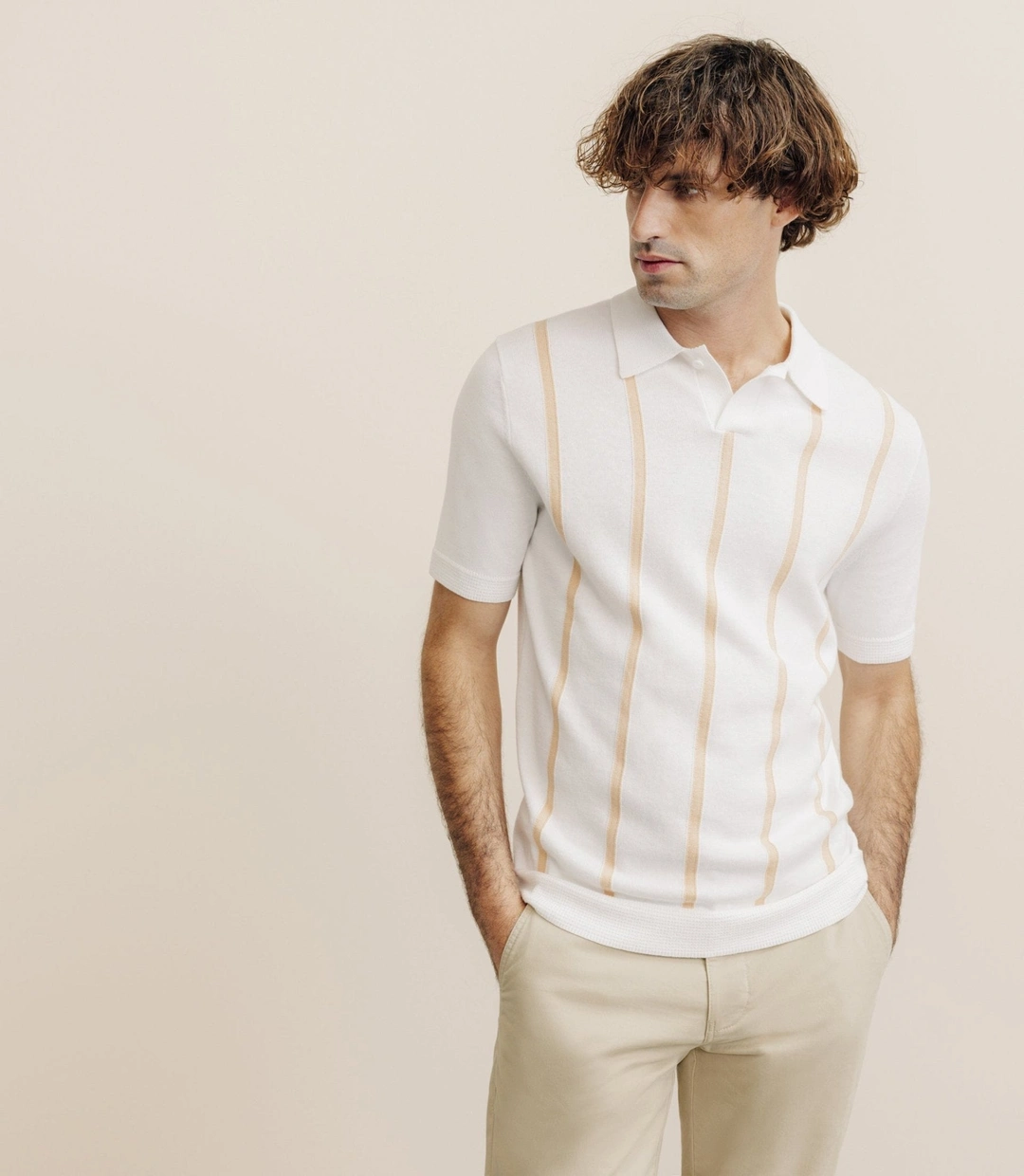 IZAC - Polo en maille à rayures pêche