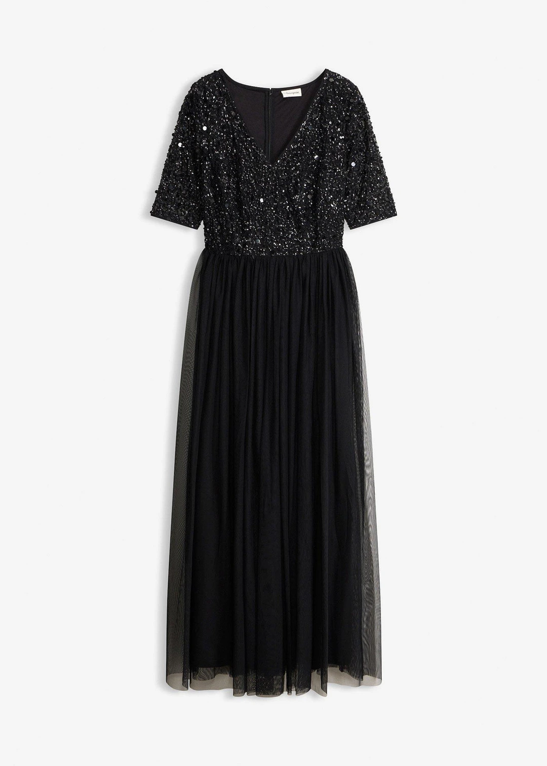 Robe de soirée en tulle avec haut brodé de sequins