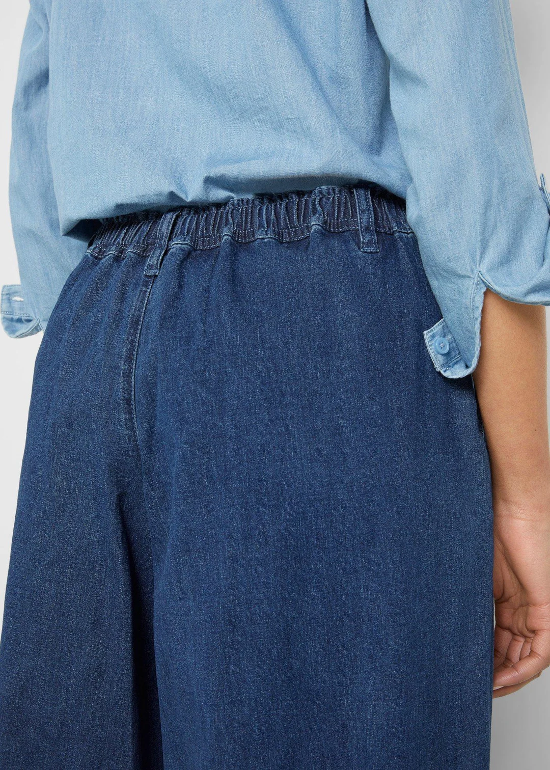 Jupe-culotte large en jean, taille élastiquée