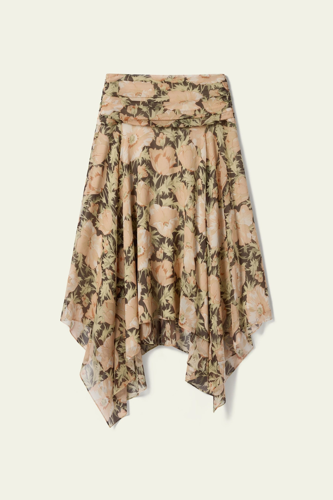 LILYSILK Jupe Soie Ourlets Symétriques Et Taille Froncée Mousseline De Soie Coupe Régulière Poppy Parade 46