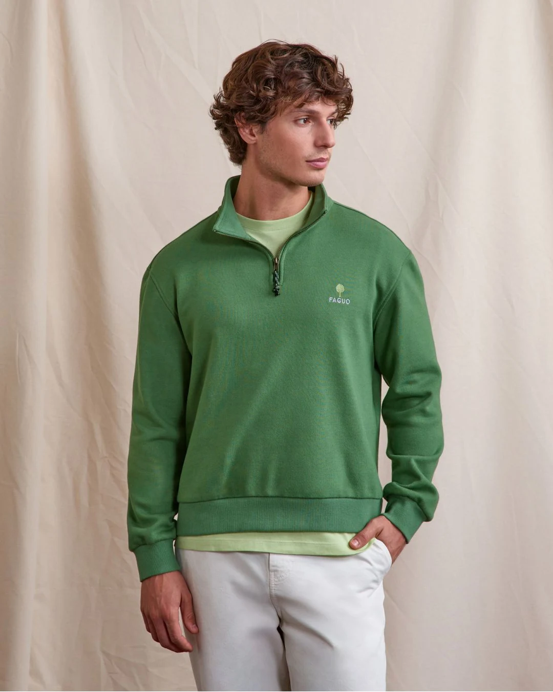 Sweat zippé vert coton bio - AMBOISE
