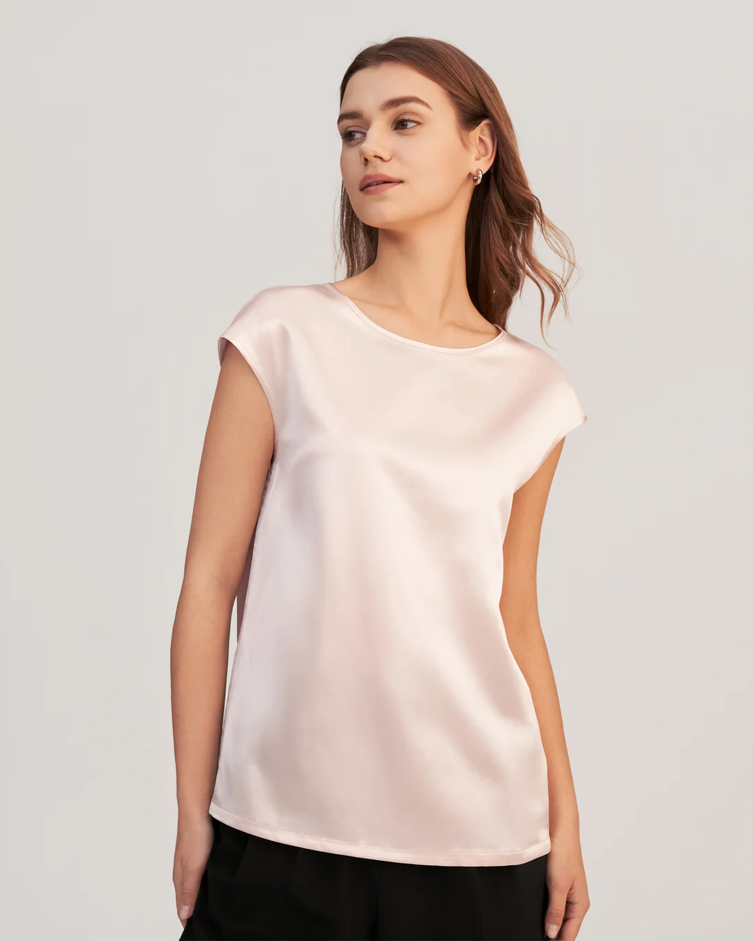 LILYSILK Tee Shirt Soie Femme Col Rond, Facile À Entretenir Charmeuse Soie Régulation De La Température T-Shirt Noir
