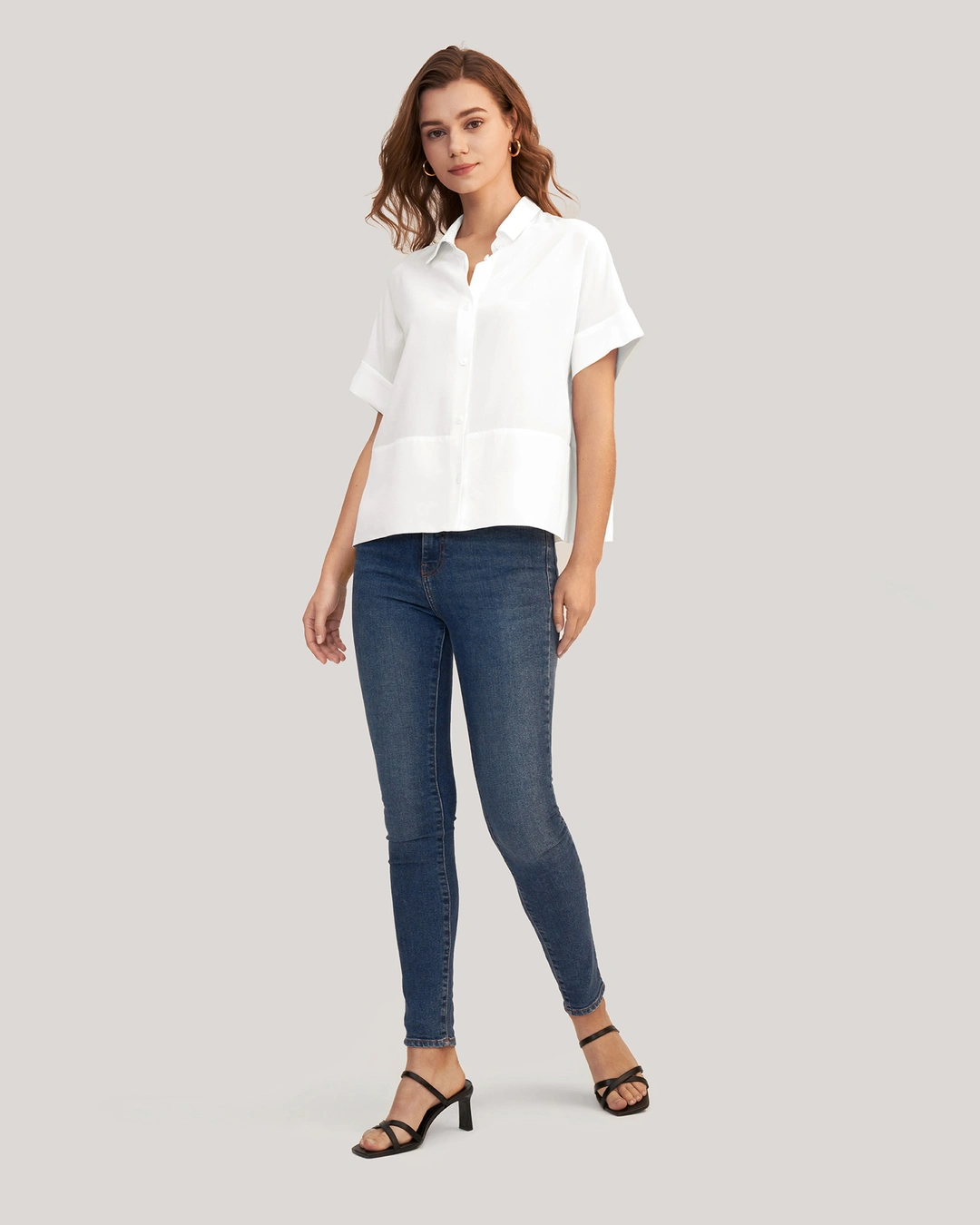 LILYSILK Tee Shirt 100 Soie Femme Manches Courtes, Bouton Classique 100% Soie De Mûrier Léger Et Résistant Aux Rides Chemises