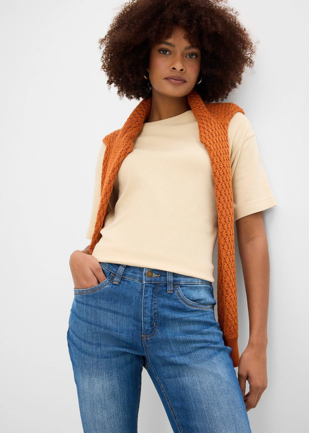 Jean slim, taille mi-haute, longueur 3/4