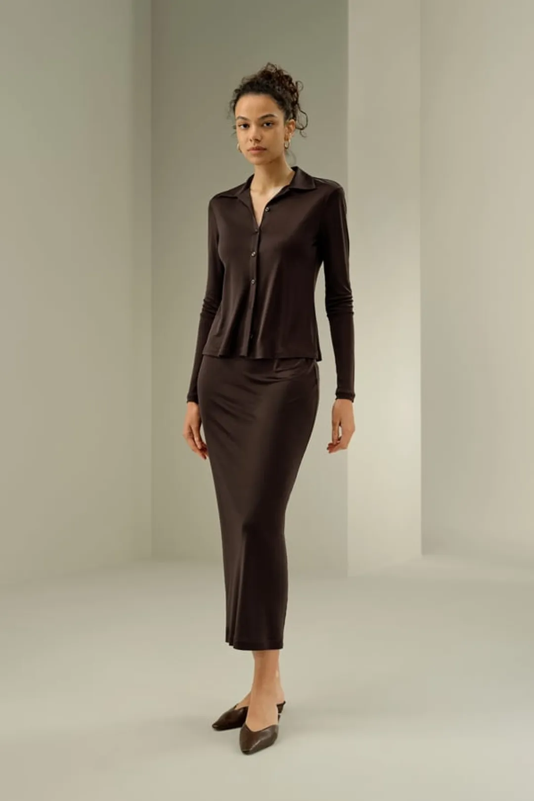 LILYSILK Chemisier Soie Coupe Ajustée Jersey De Soie Légèreté Luxueuse Coupe Régulière Cacao Xl