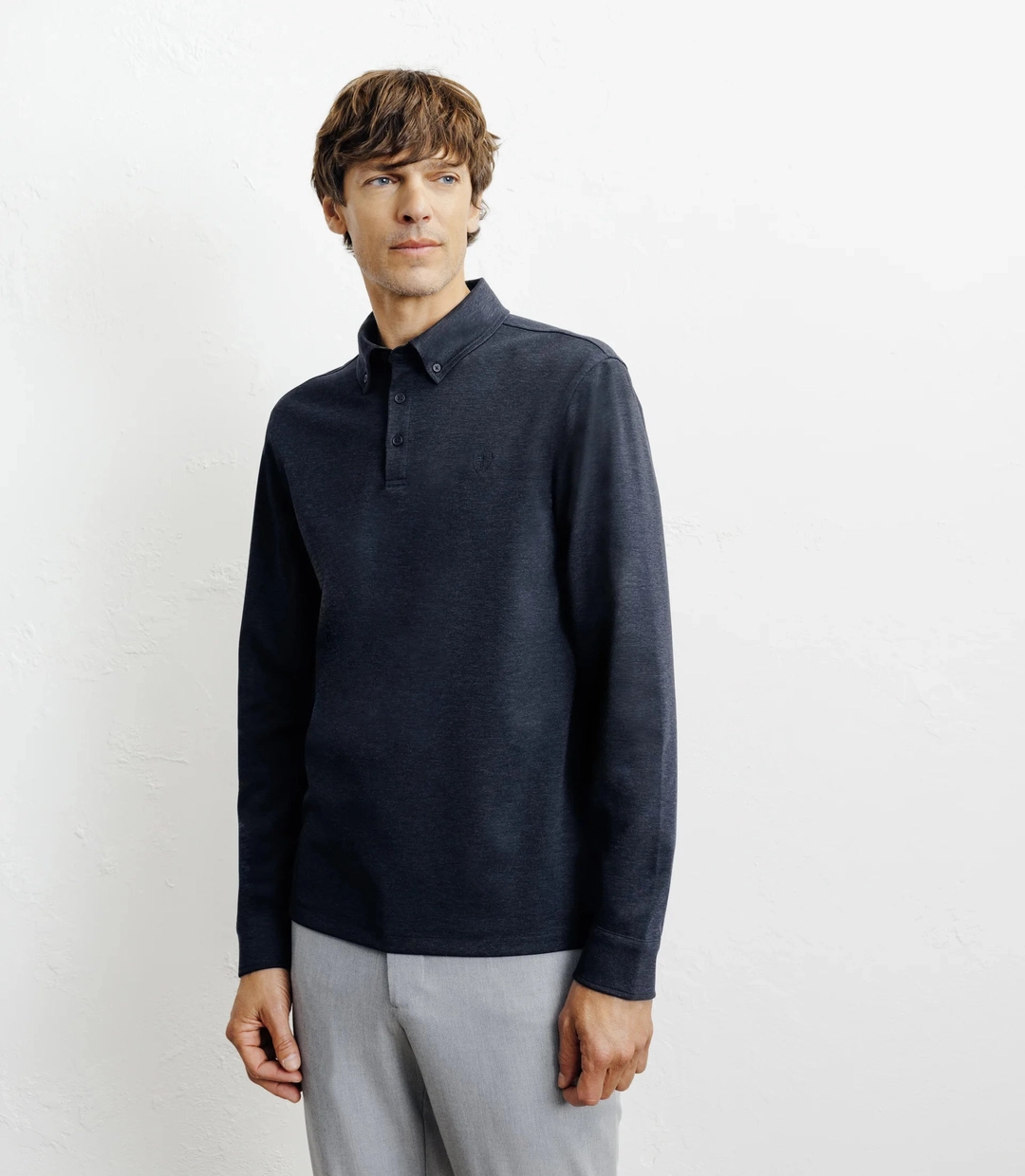 IZAC - Polo boutonné manches longues marine