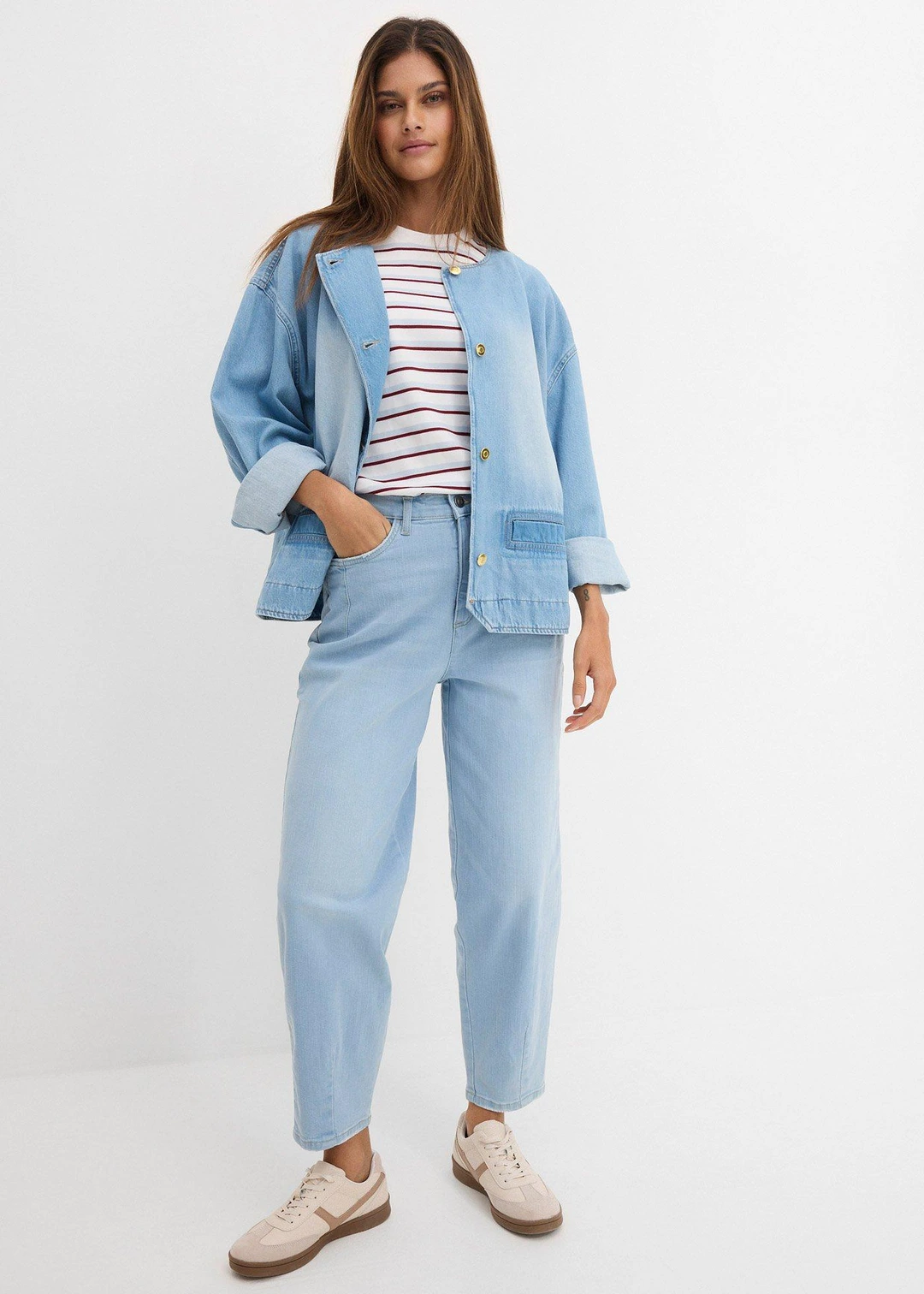 Jean barrel taille haute en coton
