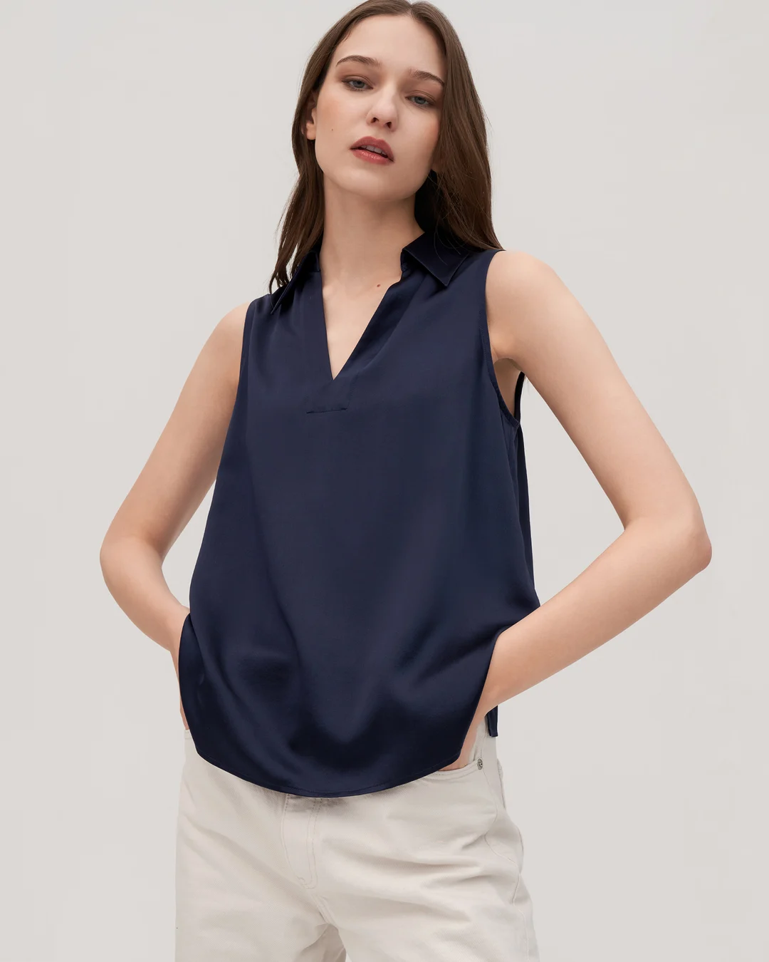 LILYSILK Top En Soie Femme Col En V, 100% Soie T-Shirt Sans Manches Température Réglable Chemises Blanc S