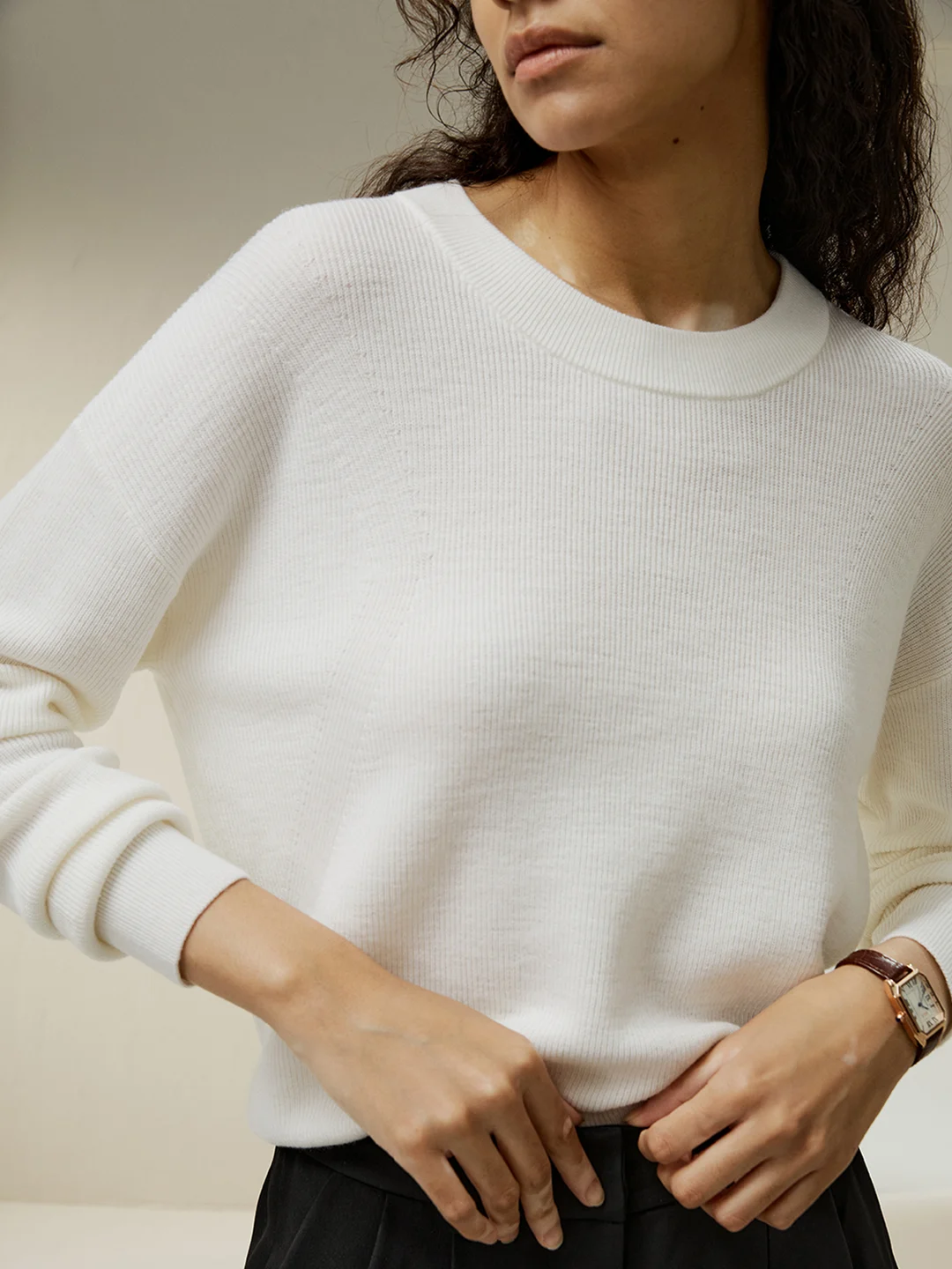 LILYSILK Pull En Laine Femme Blanc Col Ras Du Cou, Épaules Tombantes Laine Mérinos Ultra Fine Coupe Décontractée Adaptée À Une Journée De Loisirs M