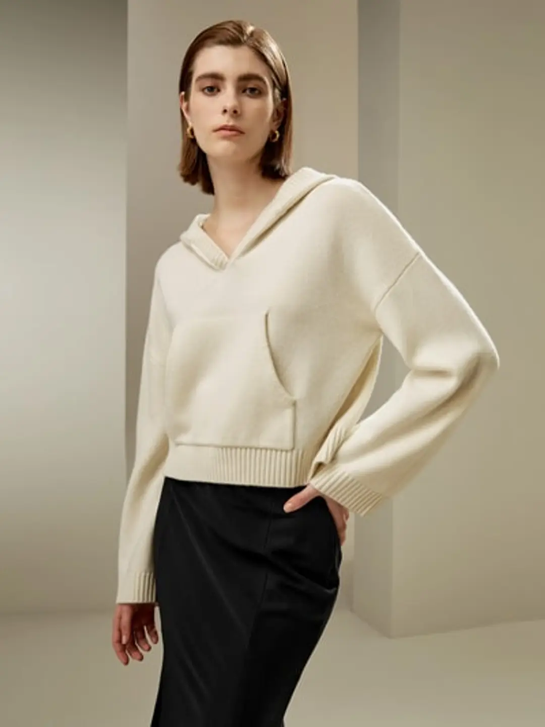 LILYSILK Sweats À Capuche Pour Femmes Poignets Et Ourlets Côtelés Luxueux De Laine Sophistiqué Et Élégant Texture Luxueuse Blanc Xs