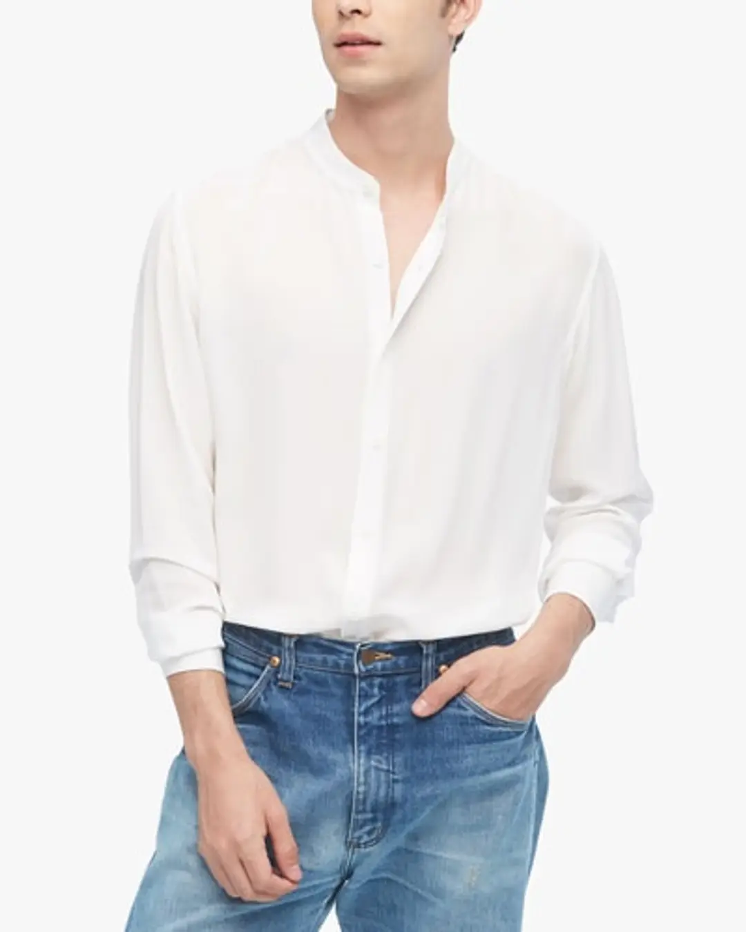 LILYSILK Chemise Soie Homme Bleu Marine Col Montant, Manches Longues 100% Soie Pure Naturellement Antibactérien Chemise M