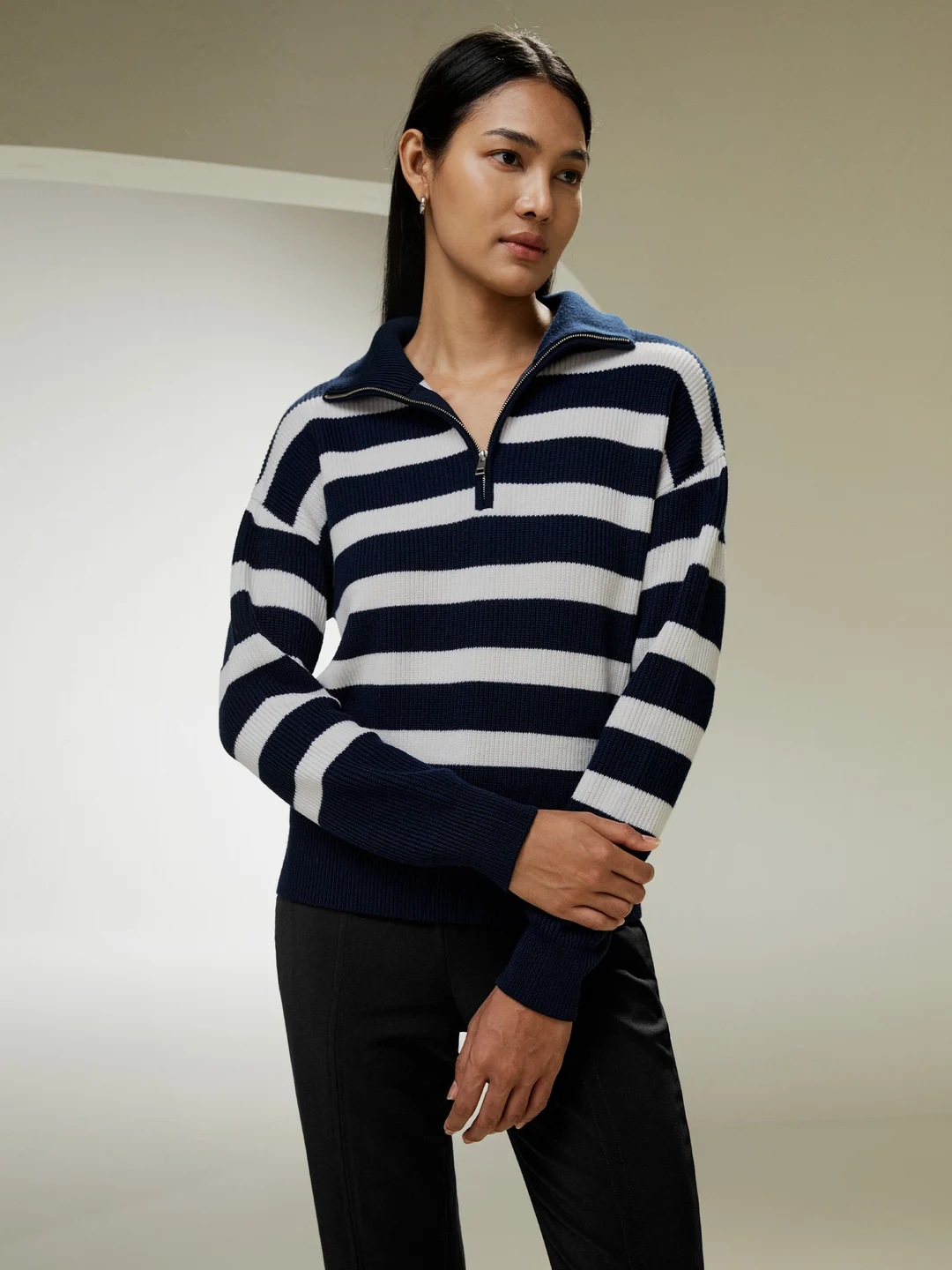 LILYSILK Pull Femme En Laine Camel À Rayures Noires Style Décontracté À Épaules Tombantes 100% Laine Mérinos Ultra Fine Incroyablement Doux Et Chaud S