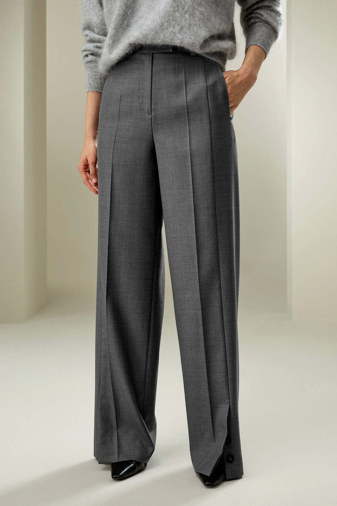 LILYSILK Pantalon Droit En Laine Et Soie Mélangée À Jambe Droite Soie Et Laine Les Essentiels De La Garde-Robe Noir 36