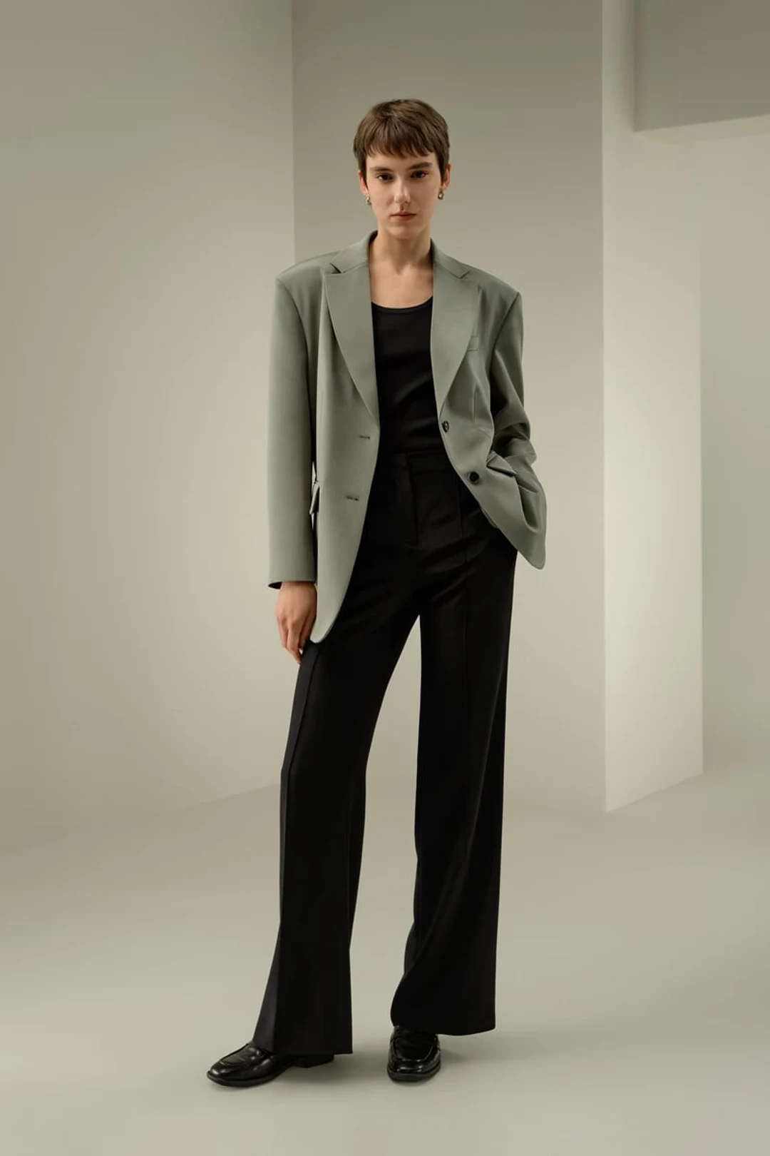 LILYSILK Blazer Oversize Épaules Rembourrées Femme Crêpe Soie Extensible Élégant Décontracté Feuille de Thé XL