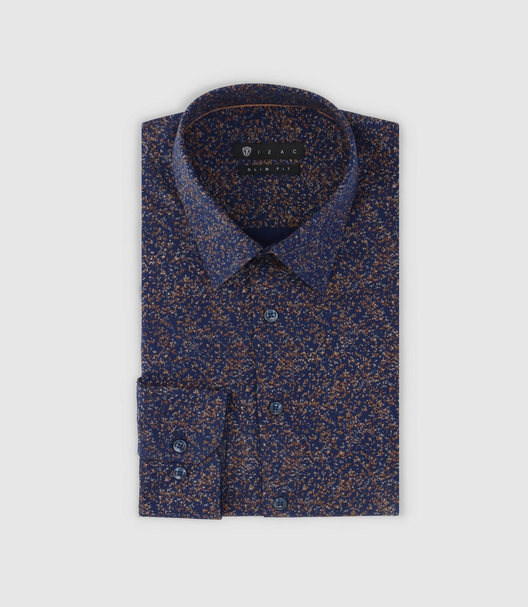 IZAC - Chemise à imprimé micro motifs marine et camel PENTI