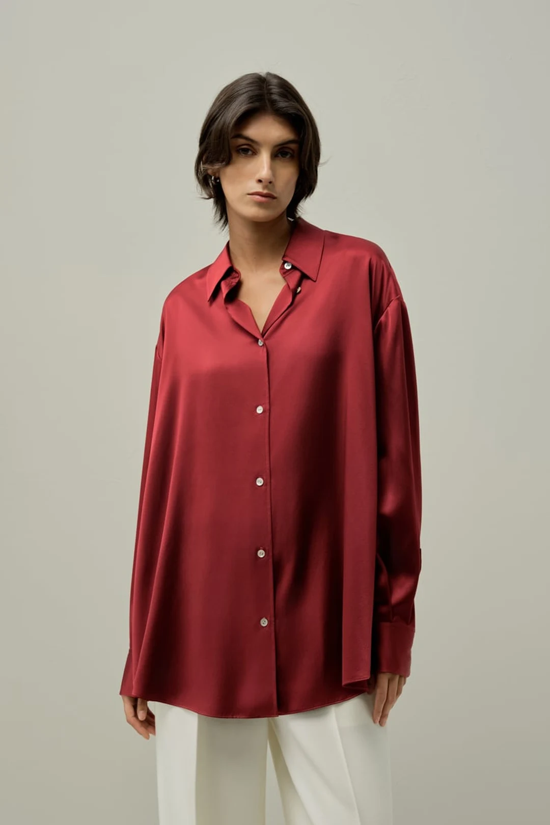 LILYSILK Chemise Oversize Femme en Soie Lavable | Confortable & Chic | Rouge Écarlate XL