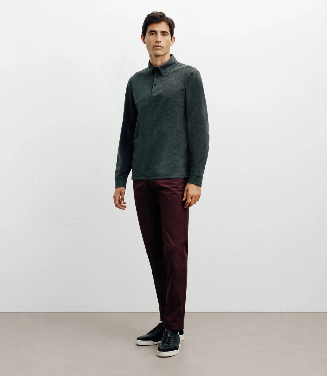 IZAC - Polo boutonné manches longues anthracite